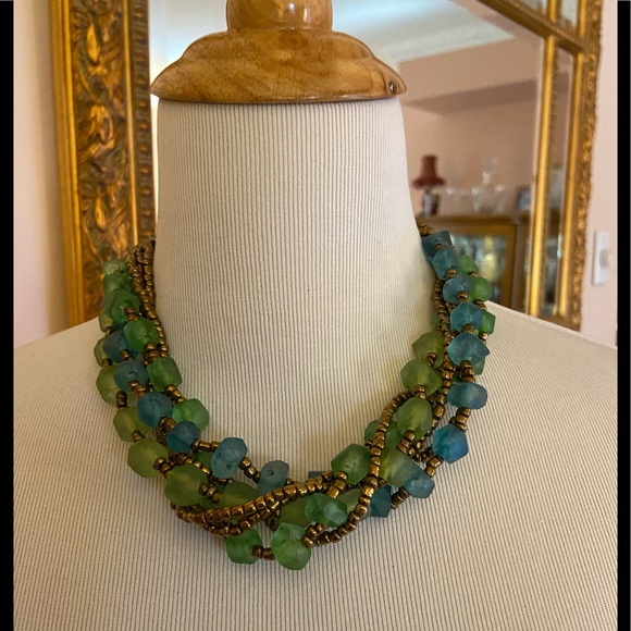 Multi-strand Statement Necklace~Gorgeous Blue/Green Beads & Smaller Accent Beads - Picture 2 of 11